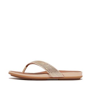 Grey / Beige Women's FitFlop Gracie Crystal Flip Flops | 260CWOUYK