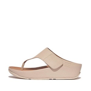 Grey / Beige Women's FitFlop Shuv Adjustable Raw Edge Tumbled Leather Toe-Post Sandals | 263HICTZB