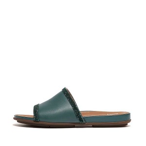 Grey / Blue Women's FitFlop Gracie Opul Trim Leather Slides | 814JFDEGN