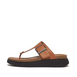 Light Brown Men's FitFlop Gen-Ff Buckle Leather Toe-Post Sandals | 304MYULXR