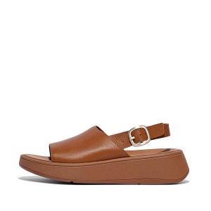 Light Brown Women's FitFlop F-Mode Leather Flatform Back-Strap Sandals | 514HFMUQP