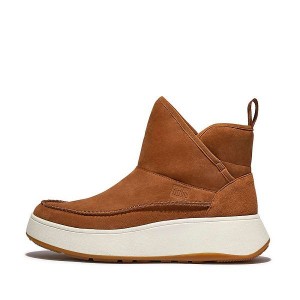 Light Brown Women's FitFlop F-Mode Nubuck-Mix Flatform Bootie Sneakers | 675BXLQZE