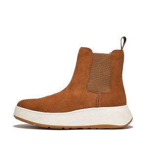 Light Brown Women's FitFlop F-Mode Suede Flatform Chelsea Boots | 895TQWCNP