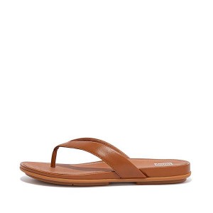 Light Brown Women's FitFlop Gracie Leather Flip Flops | 960AYFORG