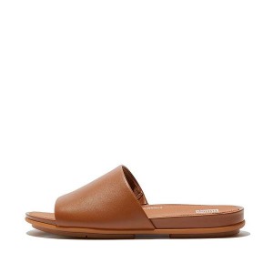 Light Brown Women's FitFlop Gracie Leather Slides | 035GMDEBL