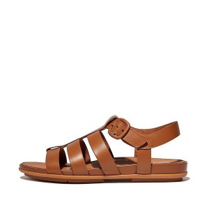 Light Brown Women's FitFlop Gracie Matt Buckle Leather Fisherman Sandals | 516DZLGYP