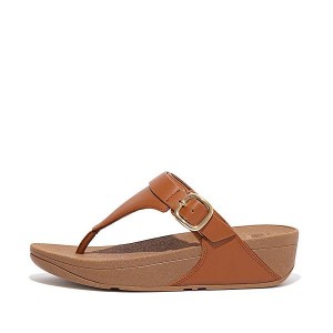 Light Brown Women's FitFlop Lulu Adjustable Leather Toe-Post Sandals | 573CMFPND