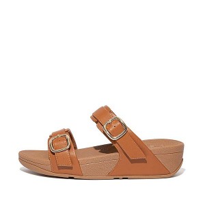 Light Brown Women's FitFlop Lulu Adjustable Leather Slides | 507NXVKRM