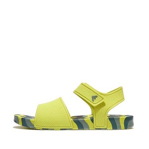 Light Green Kids' FitFlop Iqushion Junior Wave Print Ergonomic Back-Strap Sandals | 718RSMONH