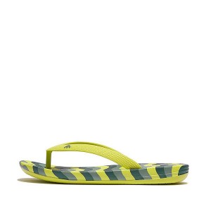 Light Green Kids' FitFlop Iqushion Junior Wave Print Ergonomic Flip Flops | 587QFIOZS