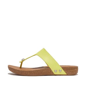 Light Green Women's FitFlop Iqushion Leather Toe-Post Sandals | 439MJBLQR