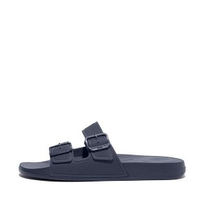 Navy Men's FitFlop Iqushion Iqushion Two Bar Buckle Slides | 849YIKRQO