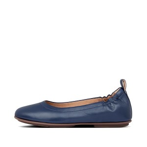 Navy Women's FitFlop Allegro Soft Leather Ballet Flats | 975WAHPJI