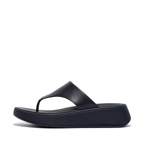 Navy Women's FitFlop F-Mode Leather Flatform Toe-Post Sandals | 295EMCVKH