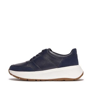 Navy Women's FitFlop F-Mode Leather Suede Flatform Sneakers | 369QAMXRT