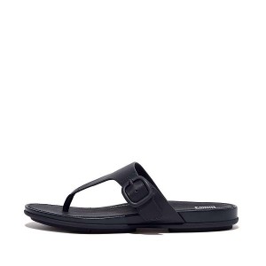 Navy Women's FitFlop Gracie Matt Buckle Leather Toe-Post Sandals | 246RZJDXY