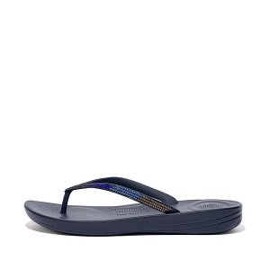 Navy Women's FitFlop Iqushion Ombre Sparkle Flip Flops | 130GZVEIS