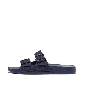 Navy Women's FitFlop Iqushion Two Bar Buckle Slides | 879JQOPAT