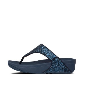 Navy Women's FitFlop Lulu Glitter Toe-Post Sandals | 214DATZKN