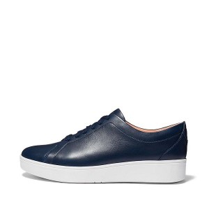 Navy Women's FitFlop Rally Leather Sneakers | 925YDBIJR