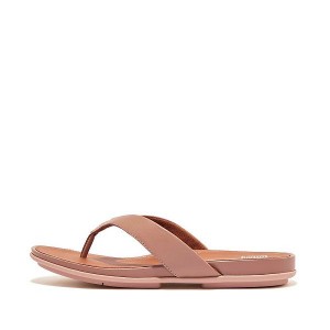 Pink Women's FitFlop Gracie Leather Flip Flops | 497ZTKAIH