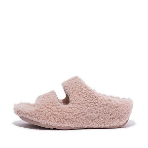 Pink Women's FitFlop Shuv Two Bar Shearling Slides | 902IPNXDM