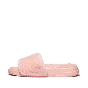 Pink / Light Blue Women's FitFlop Iqushion Shearling Slides | 418NCZMVY