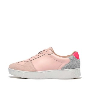 Pink / Light Blue / Grey Women's FitFlop Rally Leather Felt Panel Sneakers | 062SMEUQY