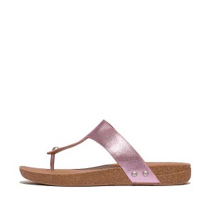 Purple Women's FitFlop Iqushion Metallic Leather Toe-Post Sandals | 769ECRSHX