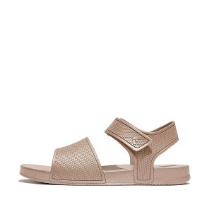 Rose Gold Kids' FitFlop Iqushion Junior Shimmer Ergonomic Back-Strap Sandals | 184IHCOVE