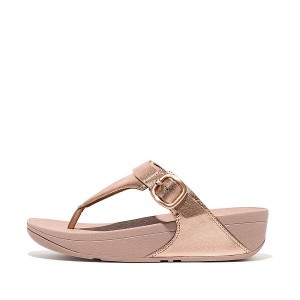 Rose Gold Women's FitFlop Lulu Adjustable Leather Toe-Posts Sandals | 896OIQGNW