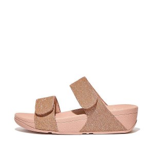 Rose Gold Women's FitFlop Lulu Adjustable Shimmerlux Slides | 840CAFNYJ