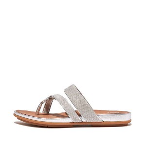 Silver Women's FitFlop Gracie Shimmerlux Strappy Toe-Post Sandals | 908CXPQAR