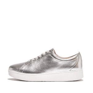 Silver Women's FitFlop Rally Leather Sneakers | 351KWTVUL