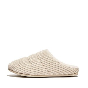 White Women's FitFlop Chrissie Biofleece Lined Corduroy Slippers | 463XFUNDG