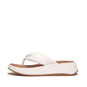 White Women's FitFlop F-Mode Leather Twist Flatform Toe-Post Sandals | 814HNTPQG