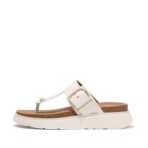 White Women's FitFlop Gen-Ff Buckle Leather Toe-Post Sandals | 807UFJEND