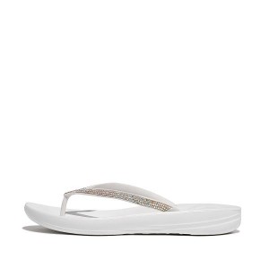 White Women's FitFlop Iqushion Sparkle Ergonomic Flip Flops | 039BHKVPO