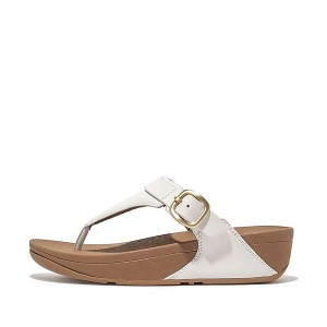 White Women's FitFlop Lulu Adjustable Leather Toe-Posts Sandals | 527LPNTSM