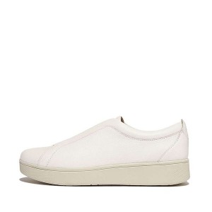 White Women's FitFlop Rally Elastic Tumbled Leather Slip On Sneakers | 614CWLHKJ