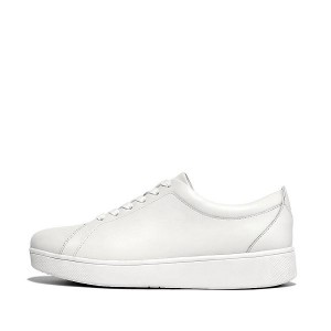 White Women's FitFlop Rally Leather Sneakers | 086TZUEJY