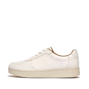 White Women's FitFlop Rally Perf Leather Panel Sneakers | 902TIDOLP