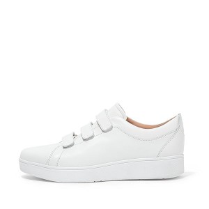 White Women's FitFlop Rally Strap Leather Sneakers | 438OWTFCG