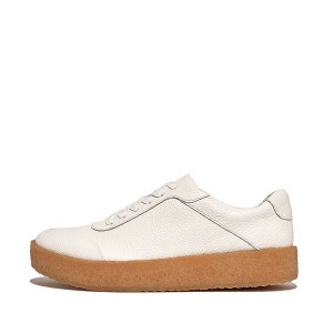 White Women's FitFlop Rally Tumbled Leather Crepe Sneakers | 738ITFJBU