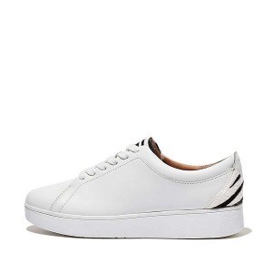 White Women's FitFlop Rally Zebra Back Leather Sneakers | 654IWMXDP