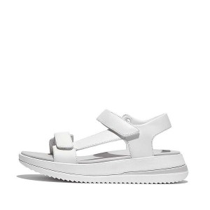 White Women's FitFlop Surff Adjustable Leather Back-Strap Sandals | 754AWKNQL