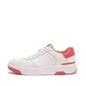 White / Coral Women's FitFlop Rally Evo Leather Sneakers | 265KBCPSD