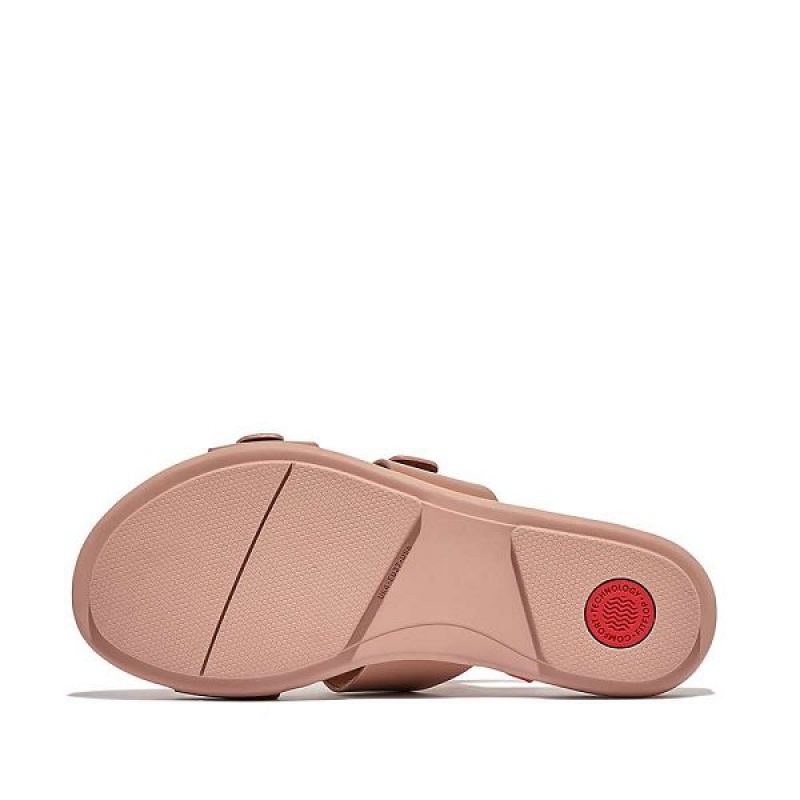 Beige Women's FitFlop Gracie Buckle Two Bar Leather Slides | 038QHDMBF