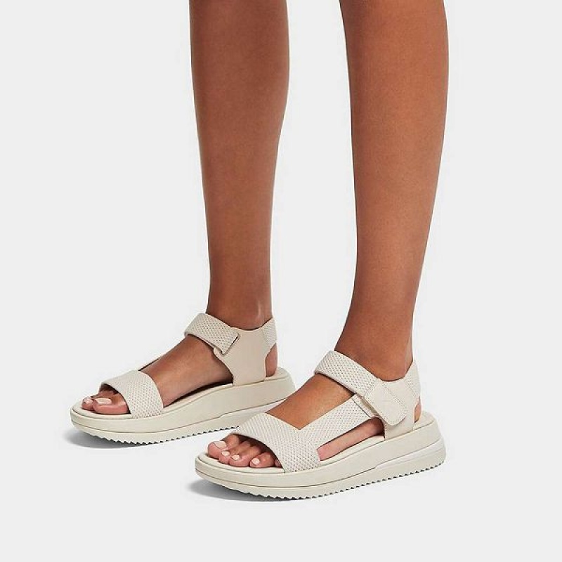 Beige Women's FitFlop Surff Sports Webbing Leather Back-Strap Sandals | 795KPSVTD