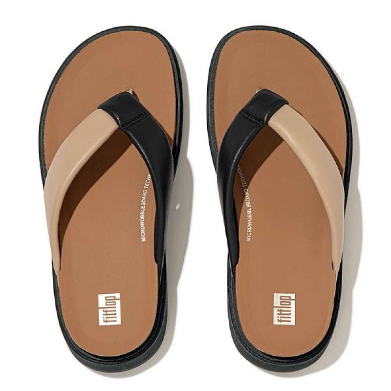 Beige / Black Women's FitFlop Gen-Ff Padded Strap Leather Toe-Post Sandals | 549ZVQMJX